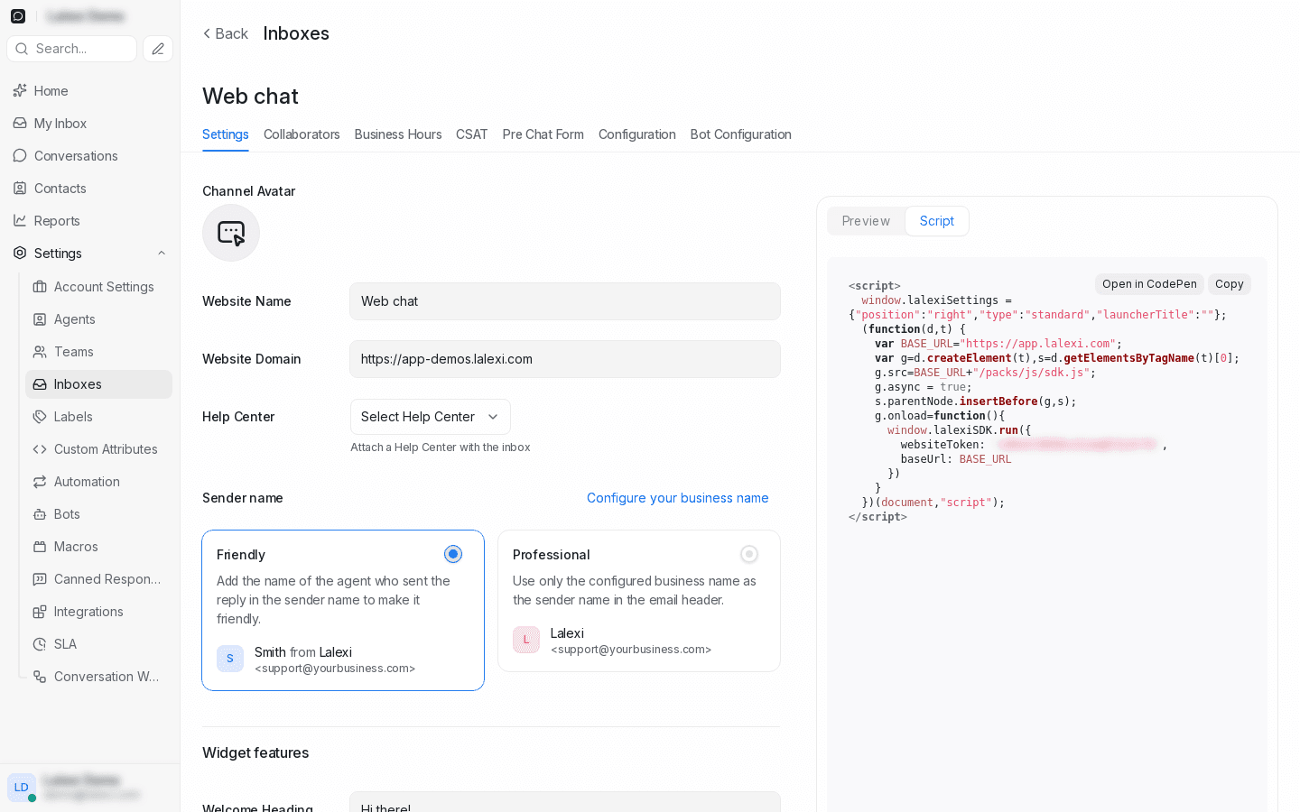 Код виджета на вкладке Script